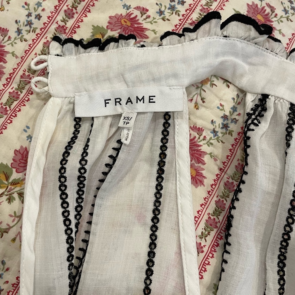 Frame Embroidered Ruffle Trim Striped Halter Top - Picture 8 of 9